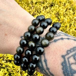 8mm Gold Sheen Obsidian Beaded Bracelet